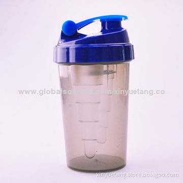 Protein Shaker Water Bottle with Mixer Ball, Straight Shape, 400mL Capacity